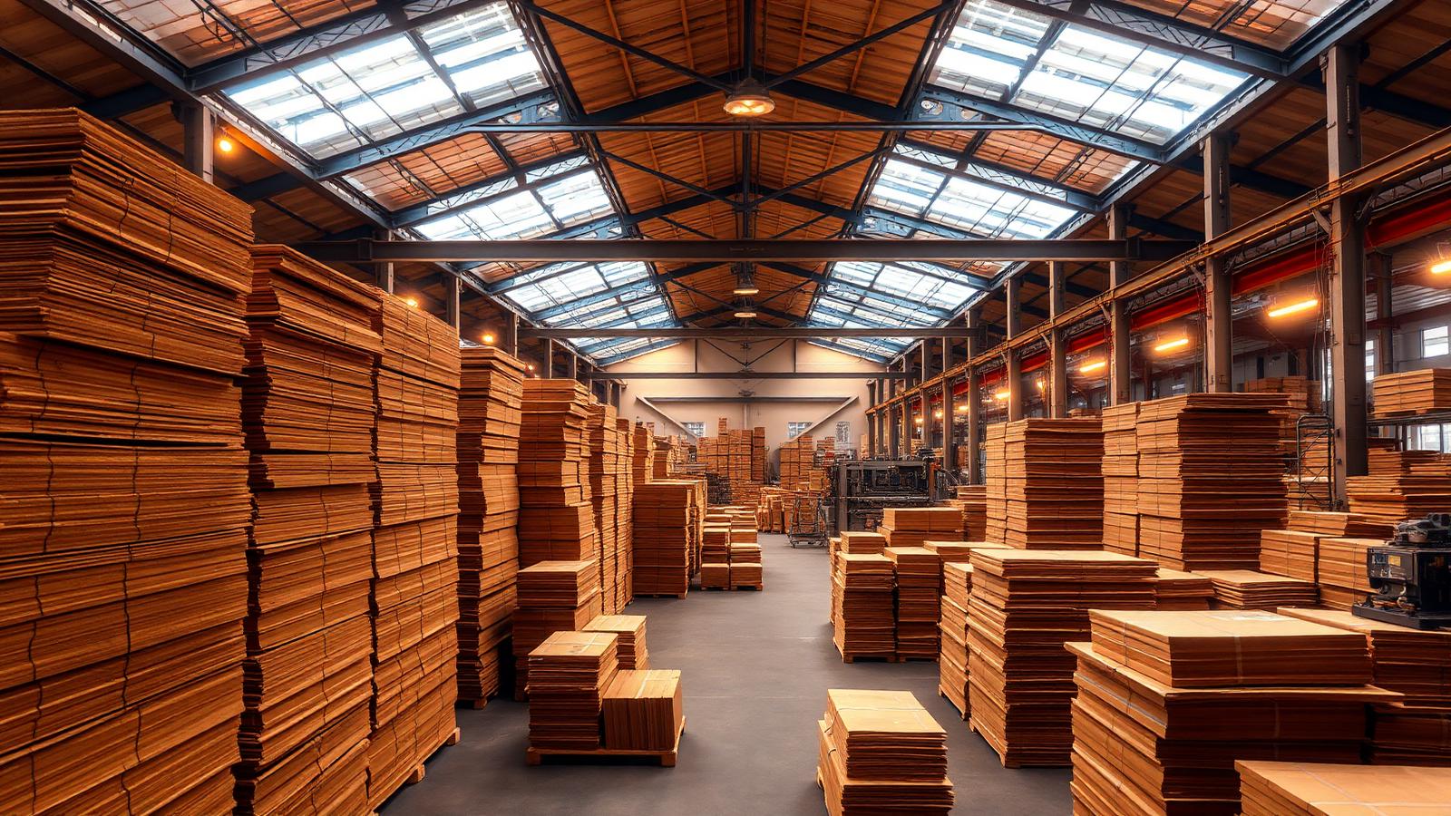 Stacks of corrugated sheets inside the QuickPack India manufacturing facility